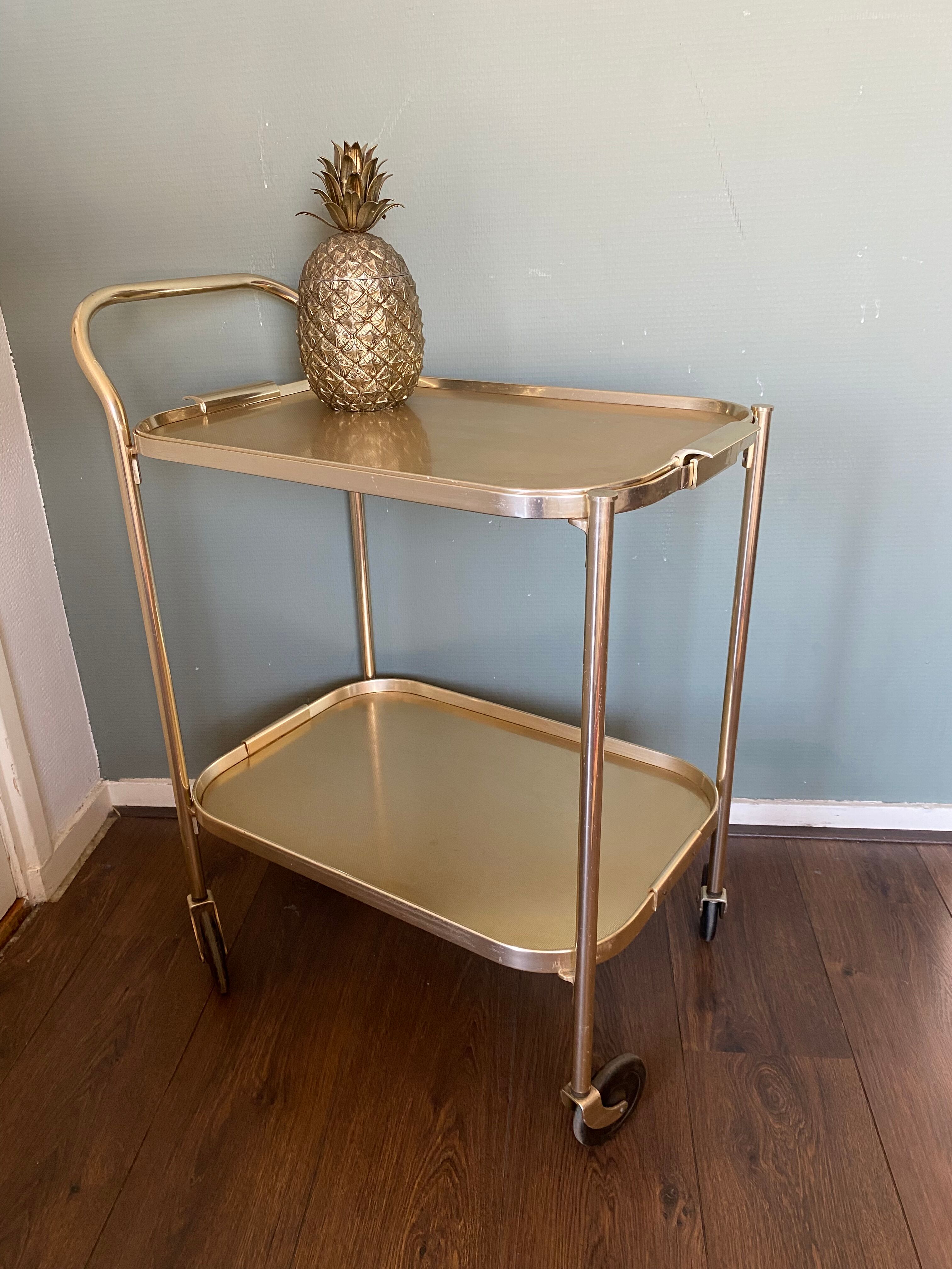 Chariot de service de régence du milieu du siècle en or de Kaymet, années 1950