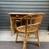 Flat desk in rattan and formica 1970s'