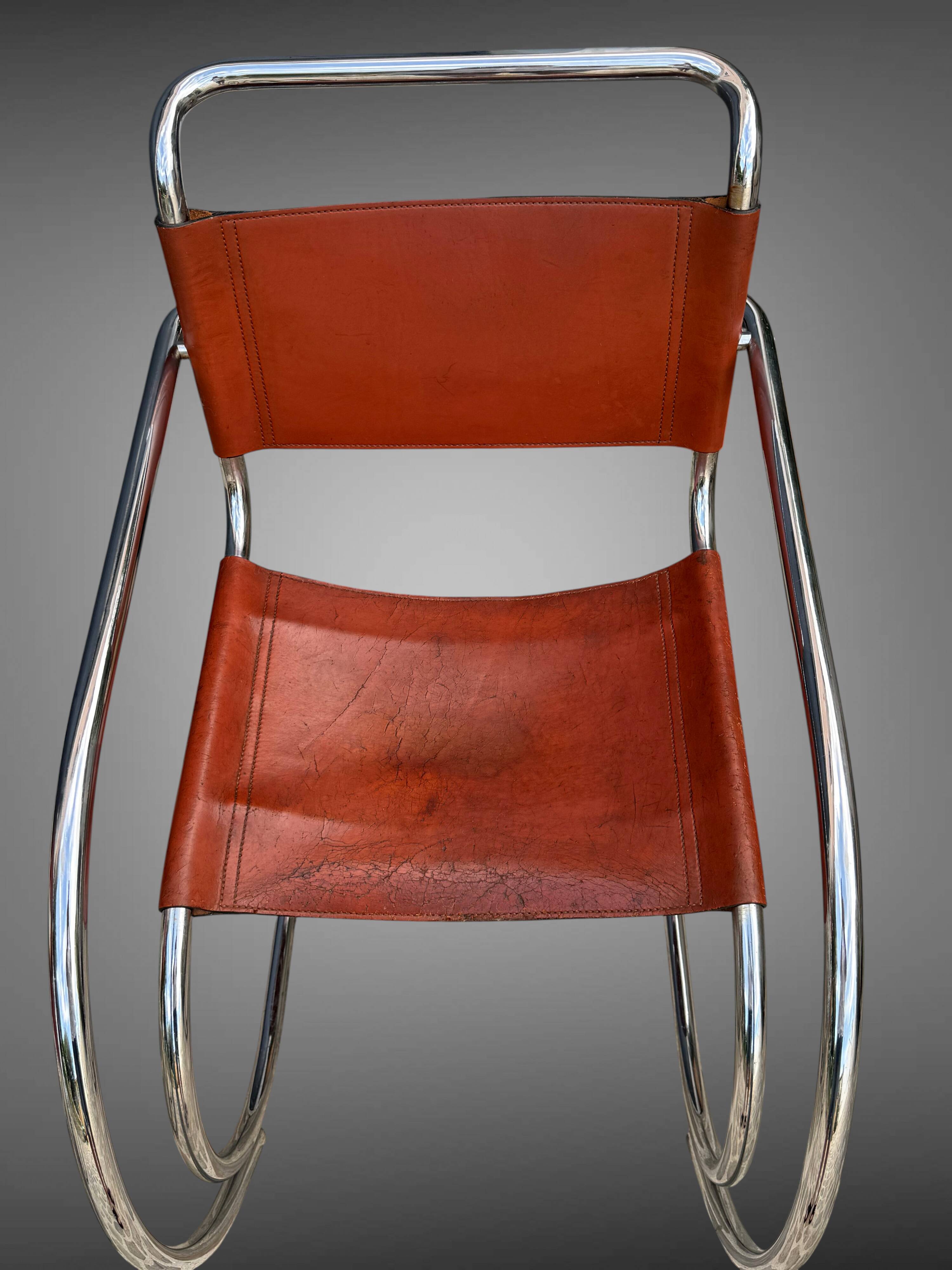 PAIR OF LEATHER AND CHROME ARMCHAIRS MR20 FROM THE 1970s MODEL BY MIES VAN DER