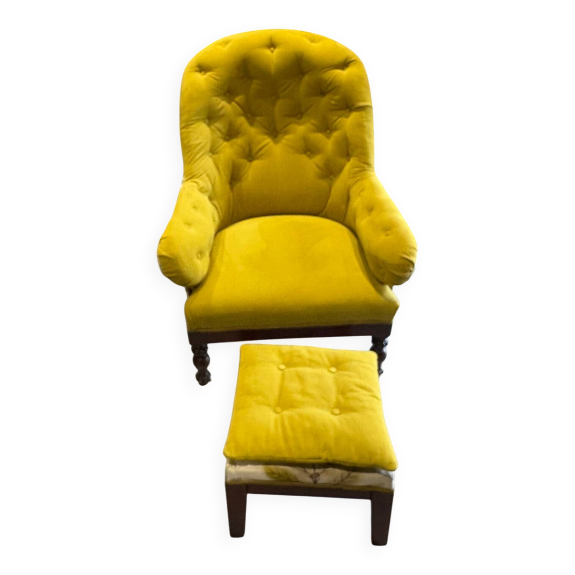 Upholstered toad armchair with footrest