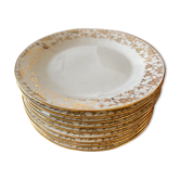 Set of 9 dessert plates in white and gold porcelain