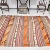 5x8 Orange & Red Striped Vintage Kilim Rug, 173x255Cm SK 32784