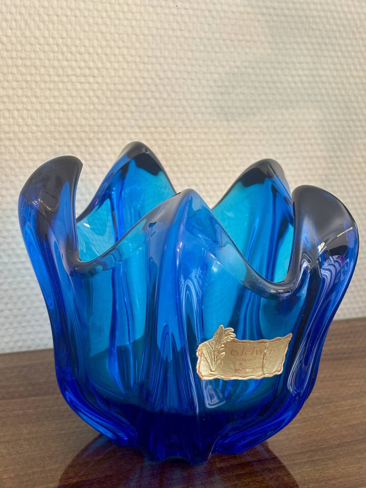Vintage Cobalt Blue Glass Vase – Edelweiss by J acquin, 1960s