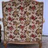 Antique Louis XV style shepherdess armchair in floral flocked fabric