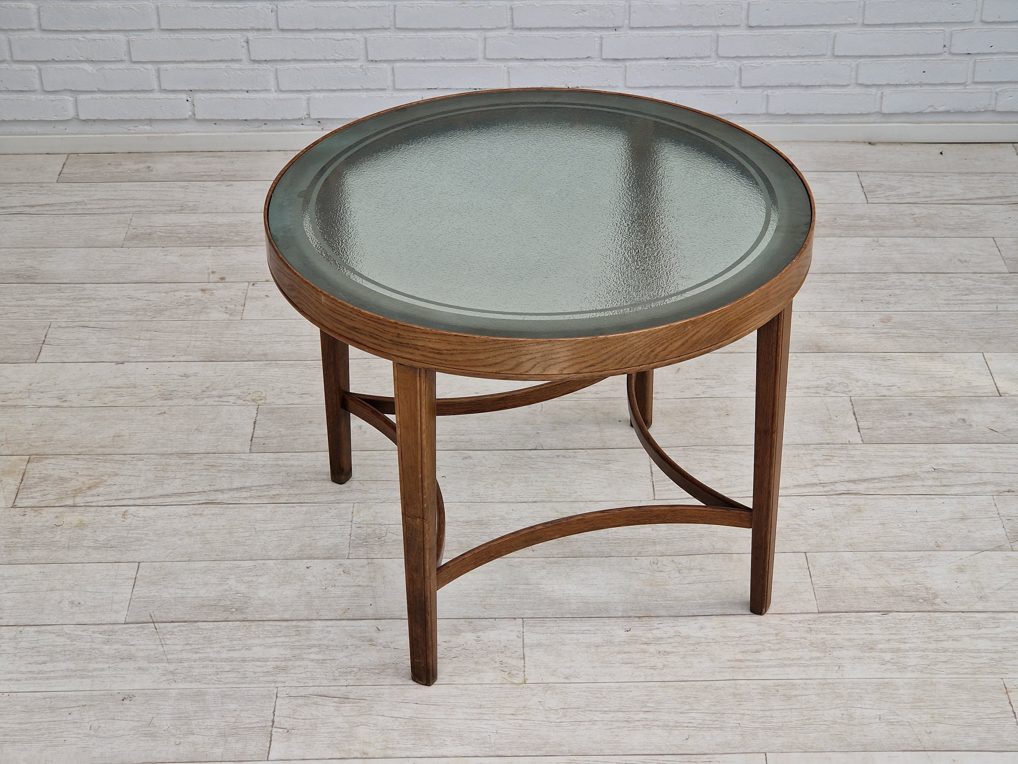 1950s, danish design, coffee table, glass, oak wood, original condition.