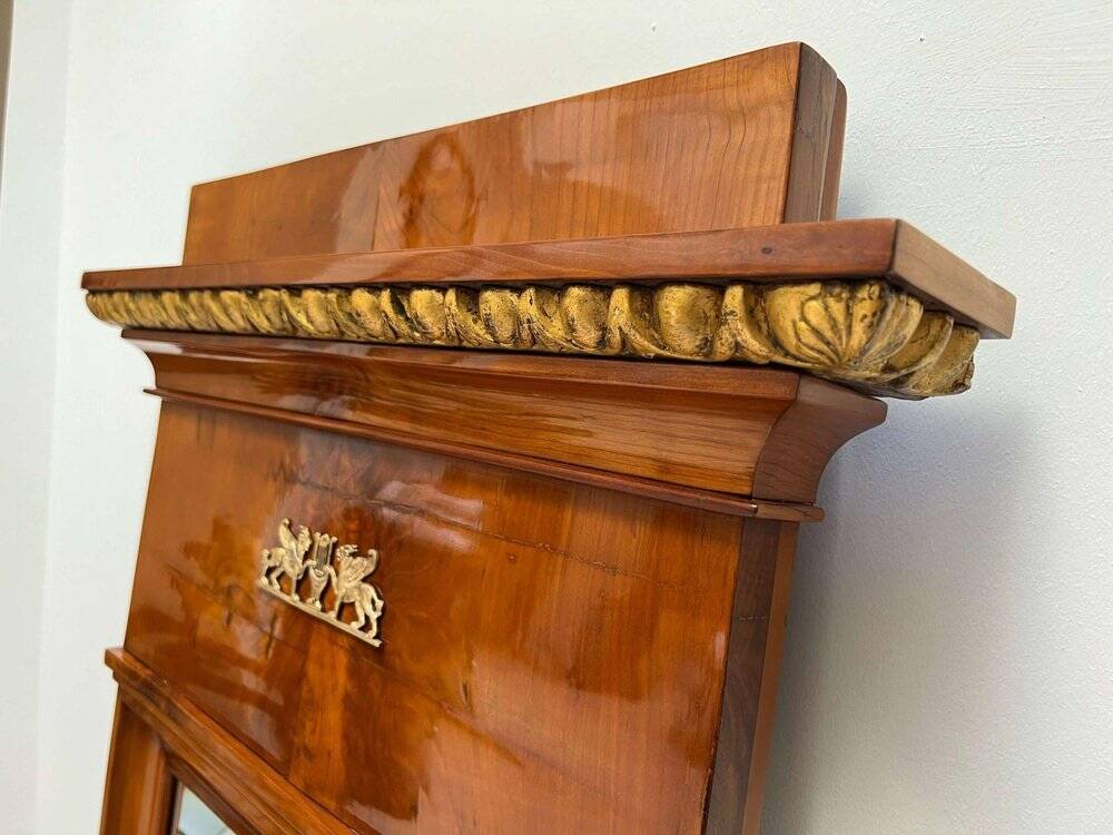 Biedermeier Cherry Wall Mirror with Brass Decor, South Germany, 1820s