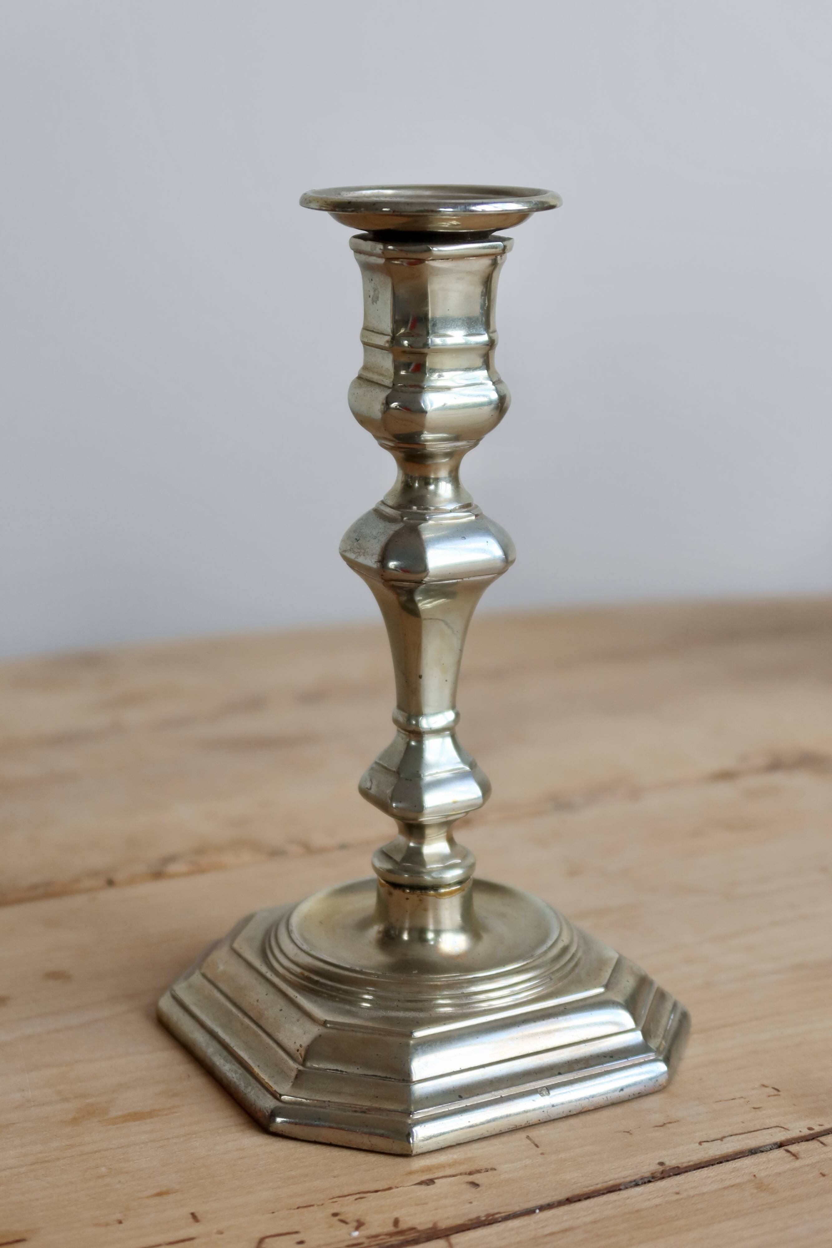 Large antique silver-plated candlestick - Shiny finish