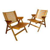 Lot 2 folding armchairs "Rex lounge" design Niko KRALJ bent beech 60s vintage