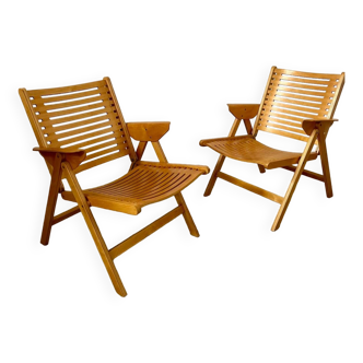 Lot 2 folding armchairs "Rex lounge" design Niko KRALJ bent beech 60s vintage