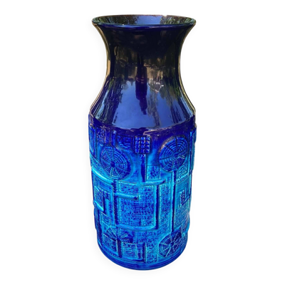 Vase bleu en céramique. West Germany Bay Keramik. Années 60. modèle 954-30