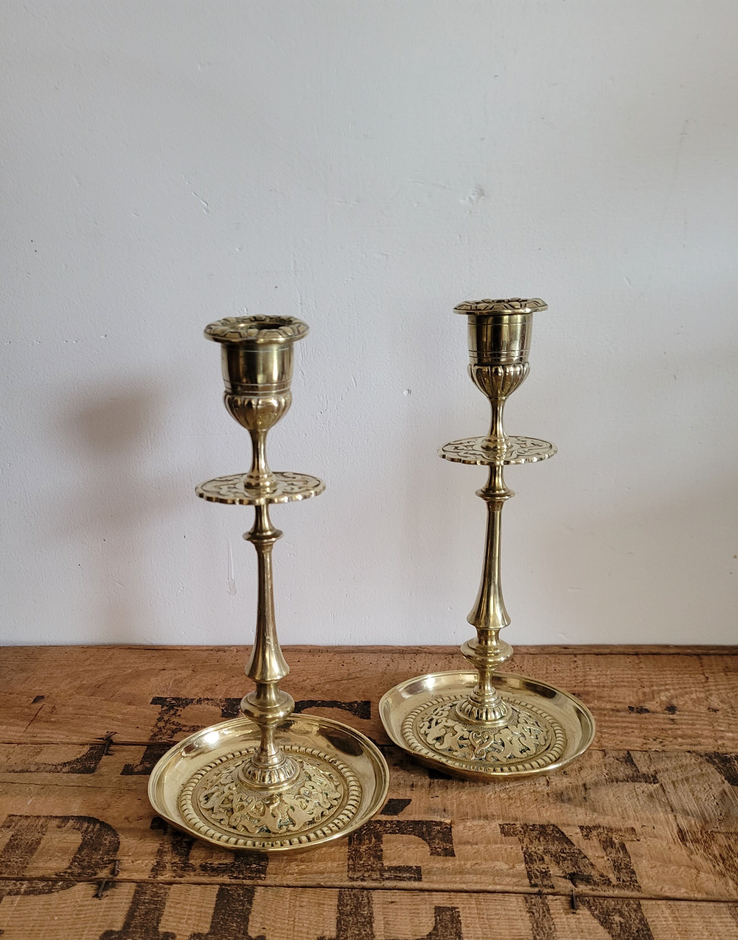Pair of brass candle holders