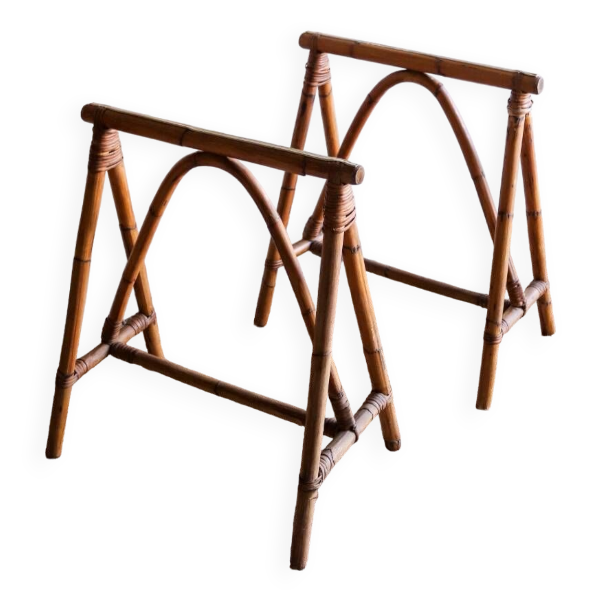Pair of vintage rattan trestles