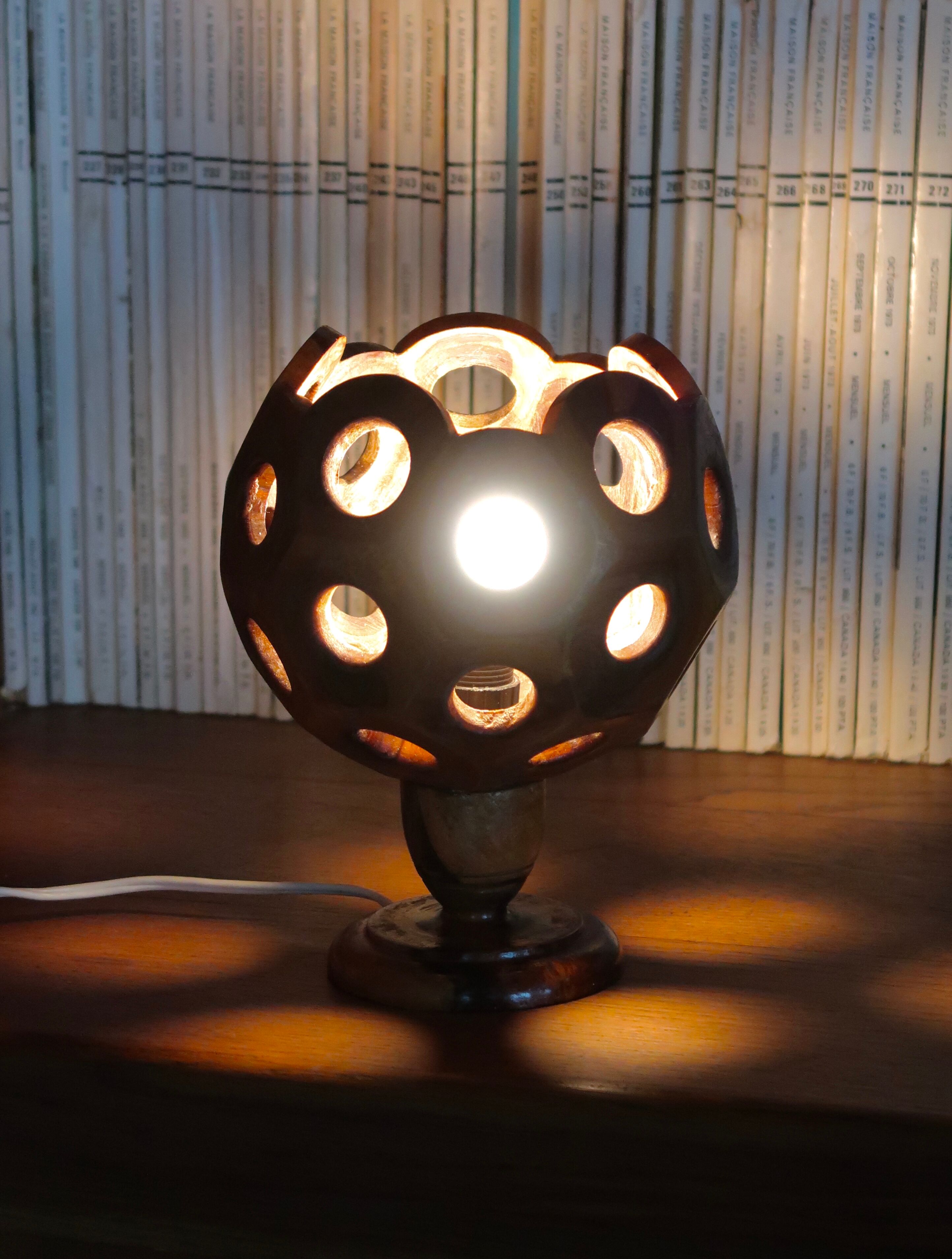 Sculptural wooden lamp, 70s