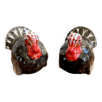 Turkey Salt and Pepper Shakers, Vintage Ceramic Majolica Tableware in the Shape of Birds