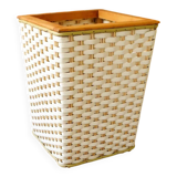 Retro plastic wicker basket with wooden frame