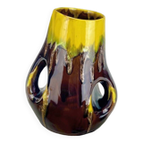 Vase with handle in glazed ceramic with vintage drips