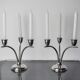 Pair of art deco stainless steel 3-flame candlesticks, Spain, 1970
