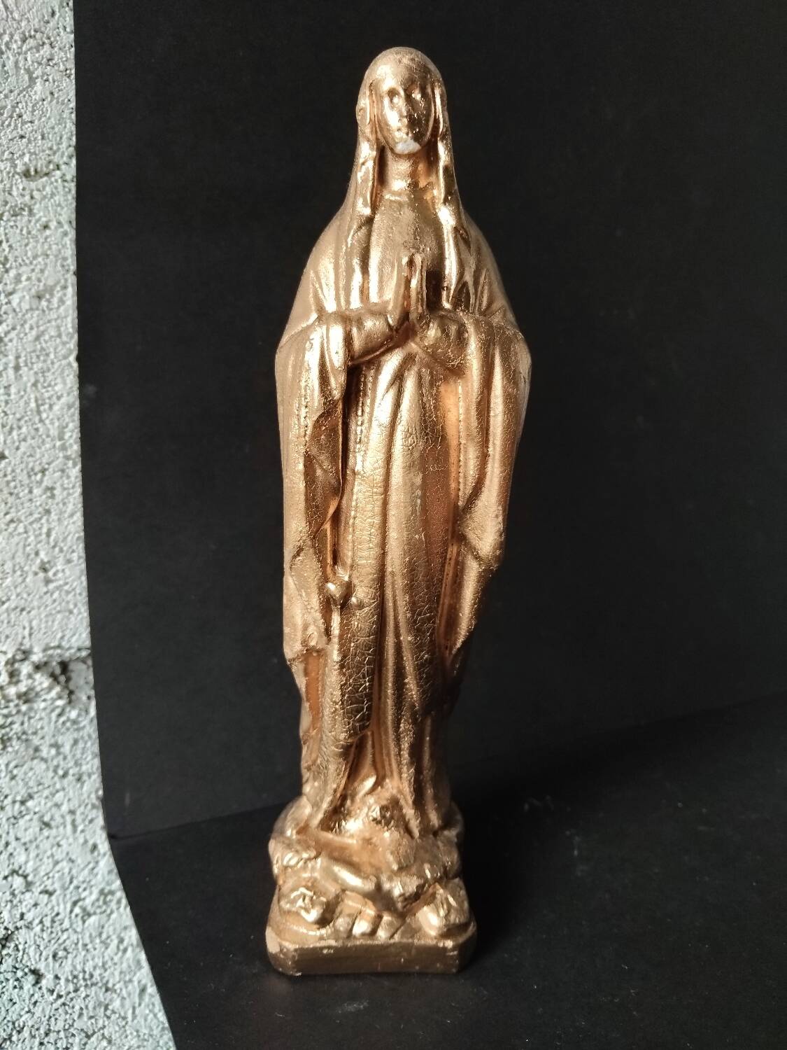 Golden Virgin Mary – Antique patinated plaster statue