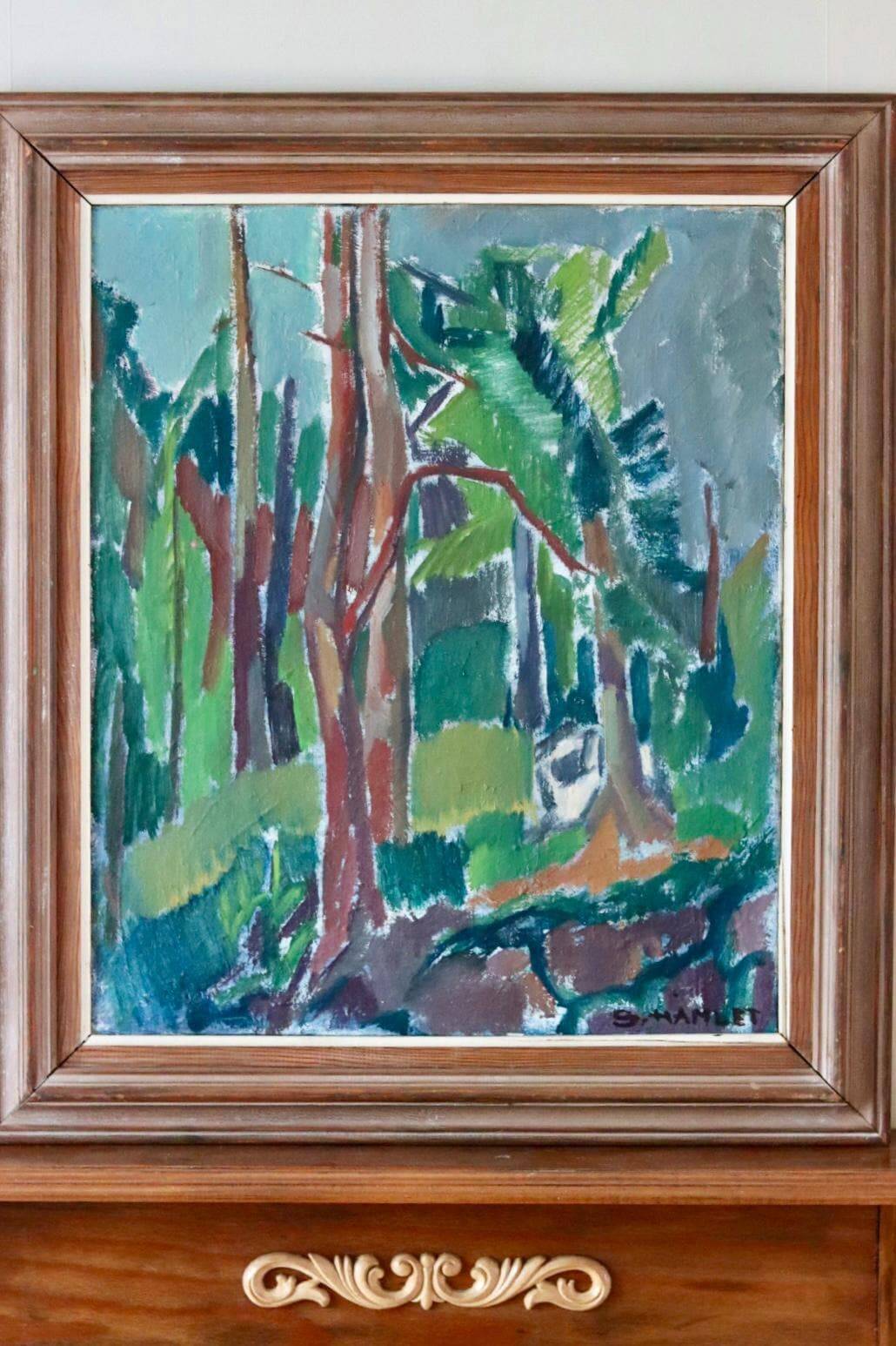 Huile sur toile suédoise originale du milieu du siècle « Öjersjö » par Sven Hamlet
