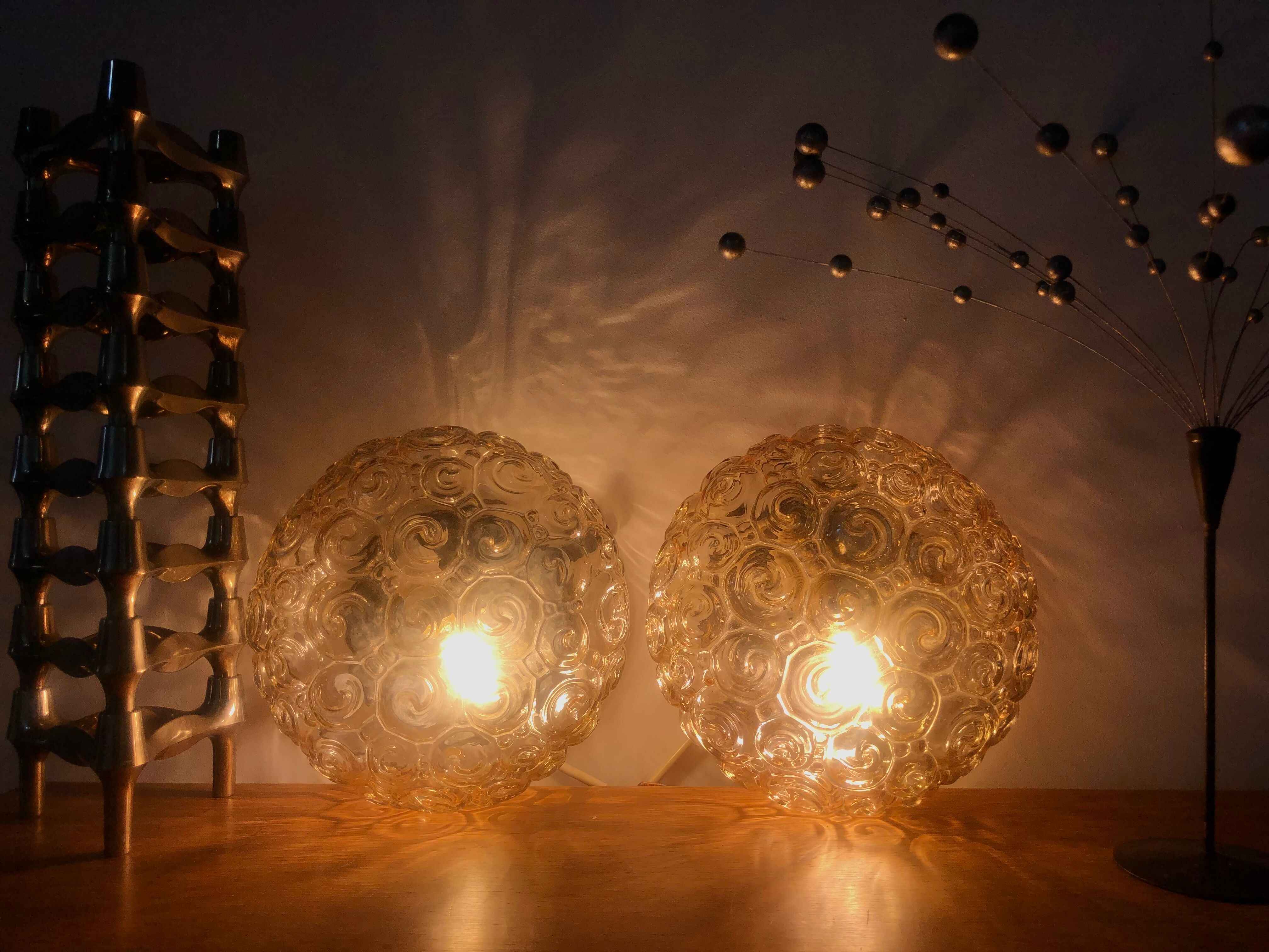2 snail wall lamps amber glass by Helena Tynell 1960