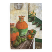 Géométrie du jardin intérieur, huile sur toile signé