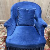 Paire de fauteuils crapaud Napoléon III en velours bleu