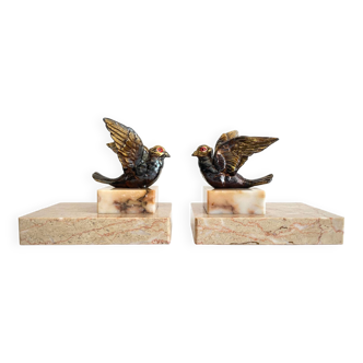 Art deco bookends birds on marble