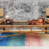 Rattan coffee table and glass