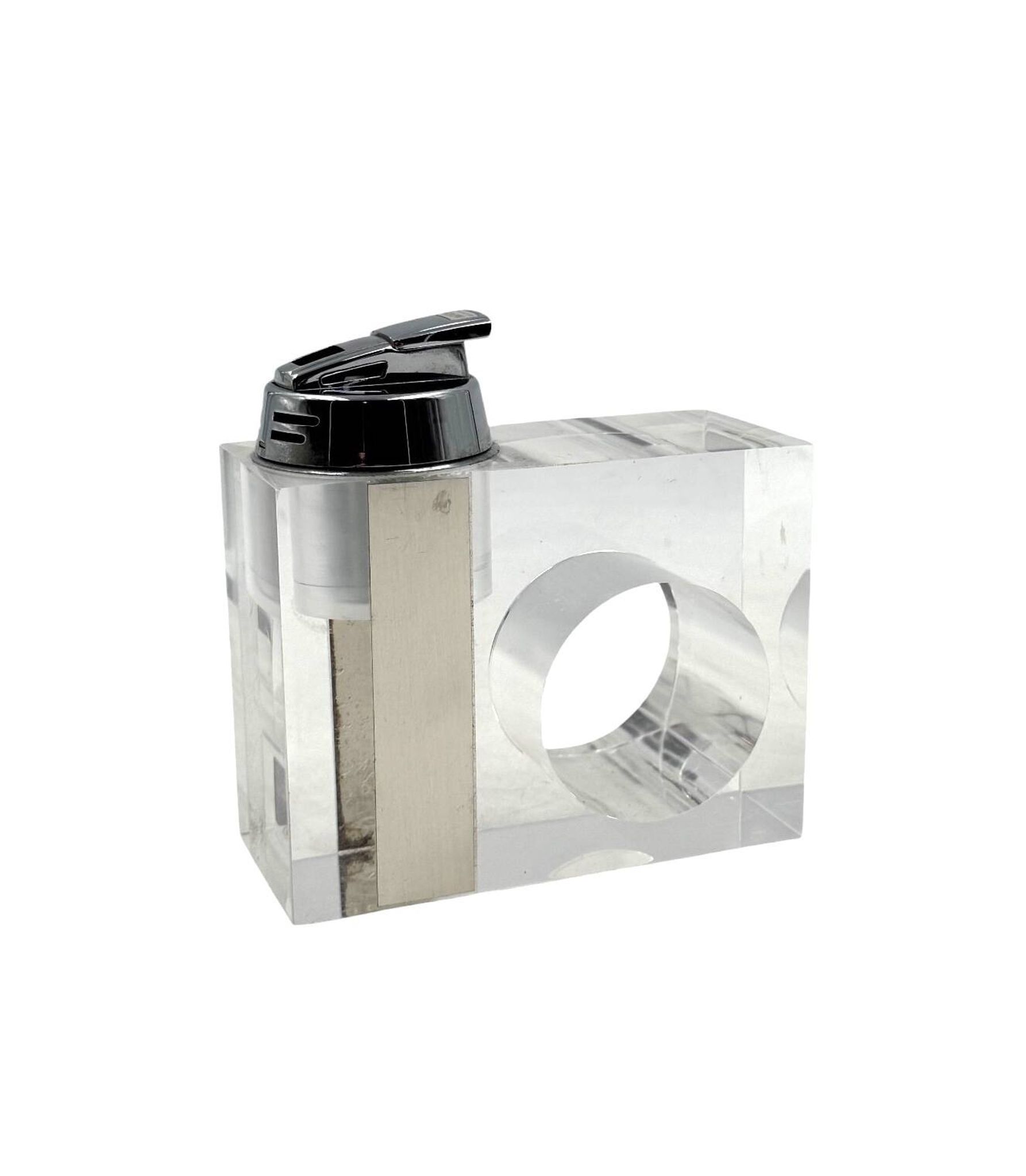 Briquet de table en lucite transparent de l'ère spatiale, Italie des années 1970