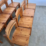 Table set and 8 chairs in solid Scandinavian pine ASKO vintage 80s