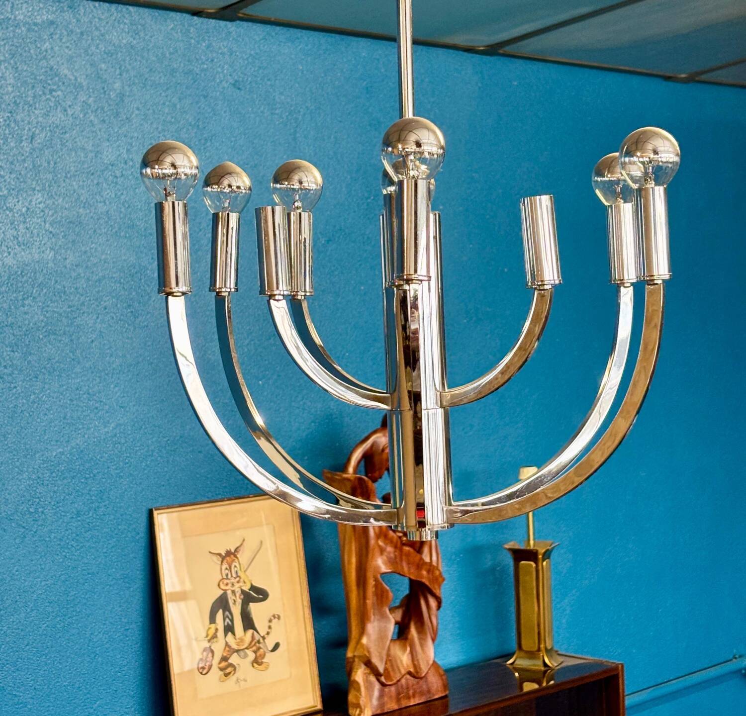 Suspension vintage design chromé – années 70, style Space Age