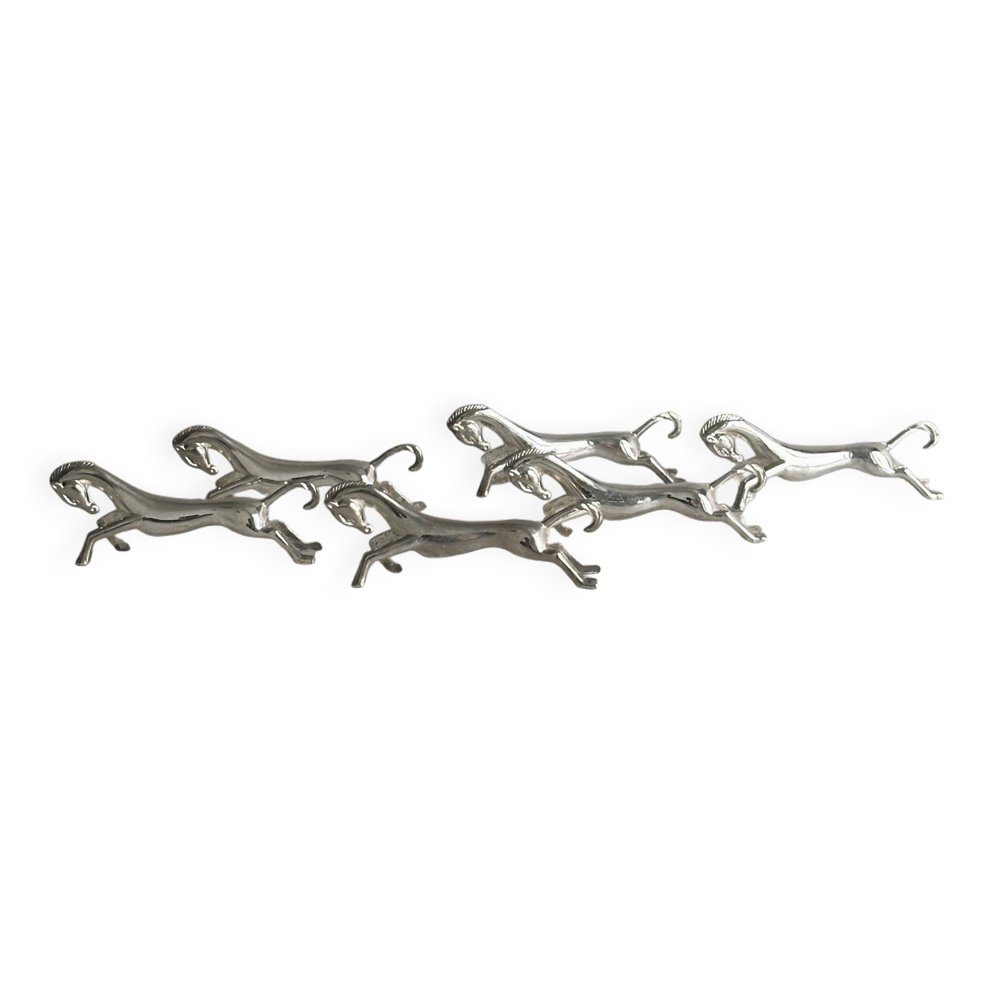 6 silver metal horse knife holders