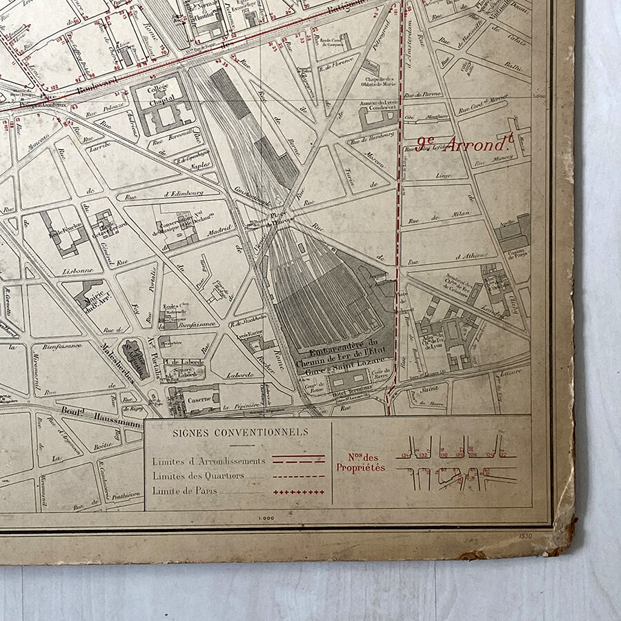 Old cardboard map of Paris, 17th arrondissement