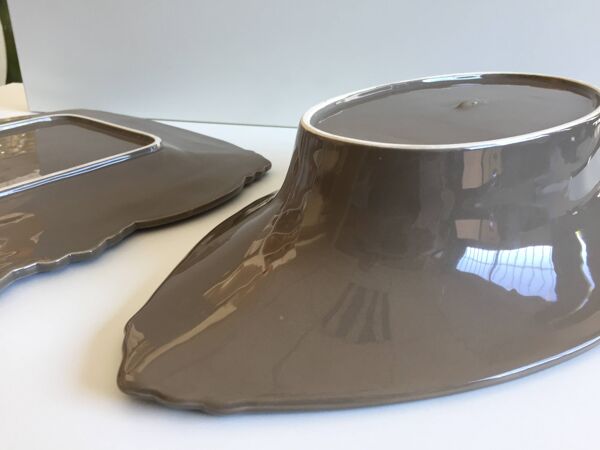 Service Art de Table Table Design Viande ou Légumier Porcelaine Marron Givré