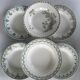 Set of 6 blue and green ironstone deep plates, French earthenware.