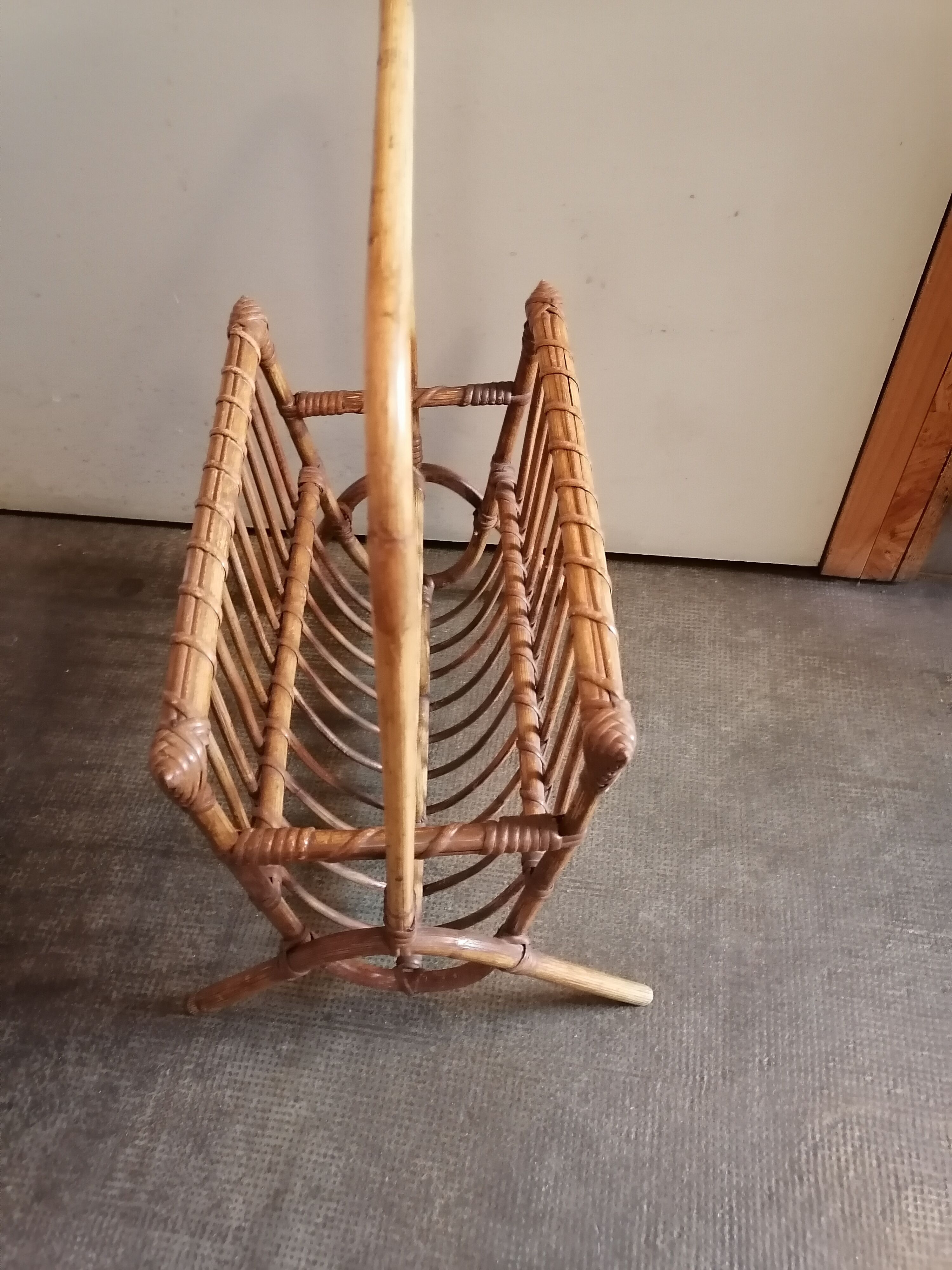 Rattan wicker magazine holder 1970 1960