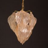 Gorgeous vintage Murano chandelier with leaves of orange and pink highlights