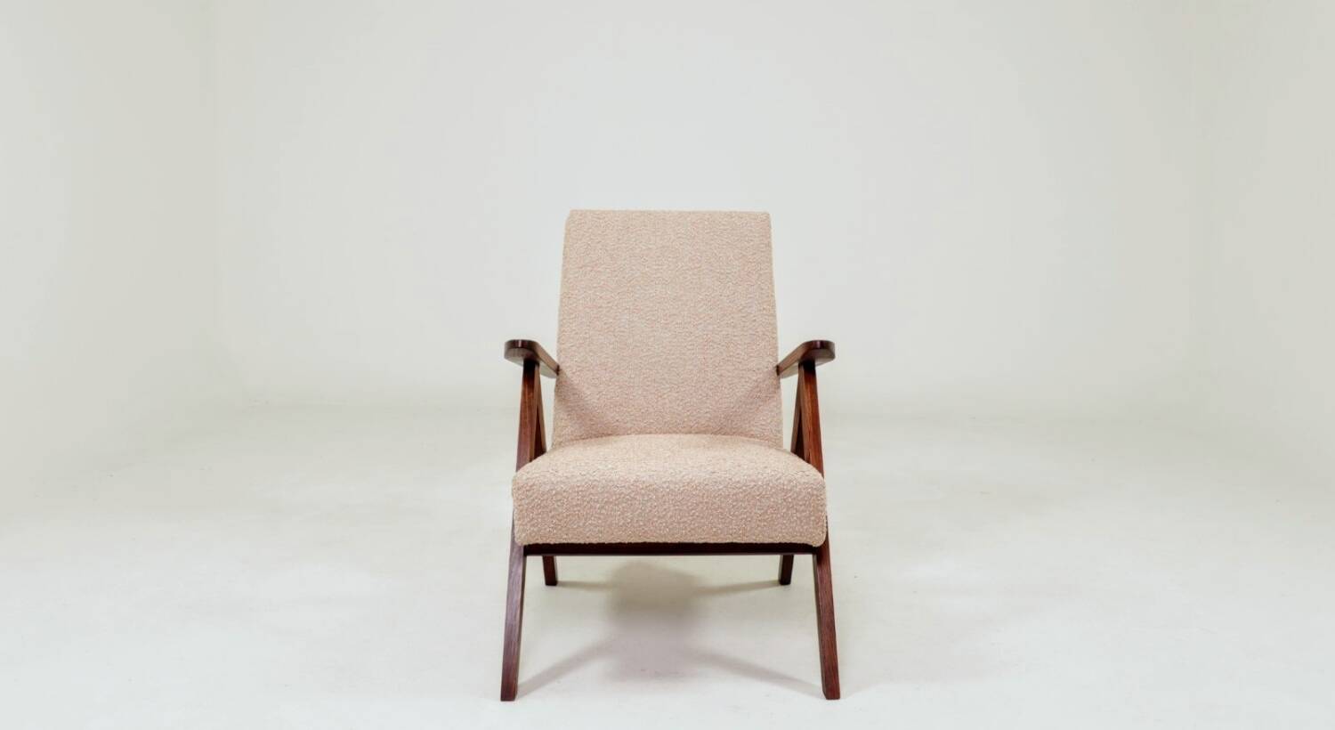 Modern powder pink boucle Zig Zag armchair