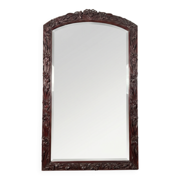 Grand miroir (2 mètres) Art Nouveau en Acajou sculpté en haut-relief à déco