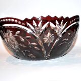 Saint-Louis Crystal Salad Bowl? Lined with Red Bordeaux Overlay Floral