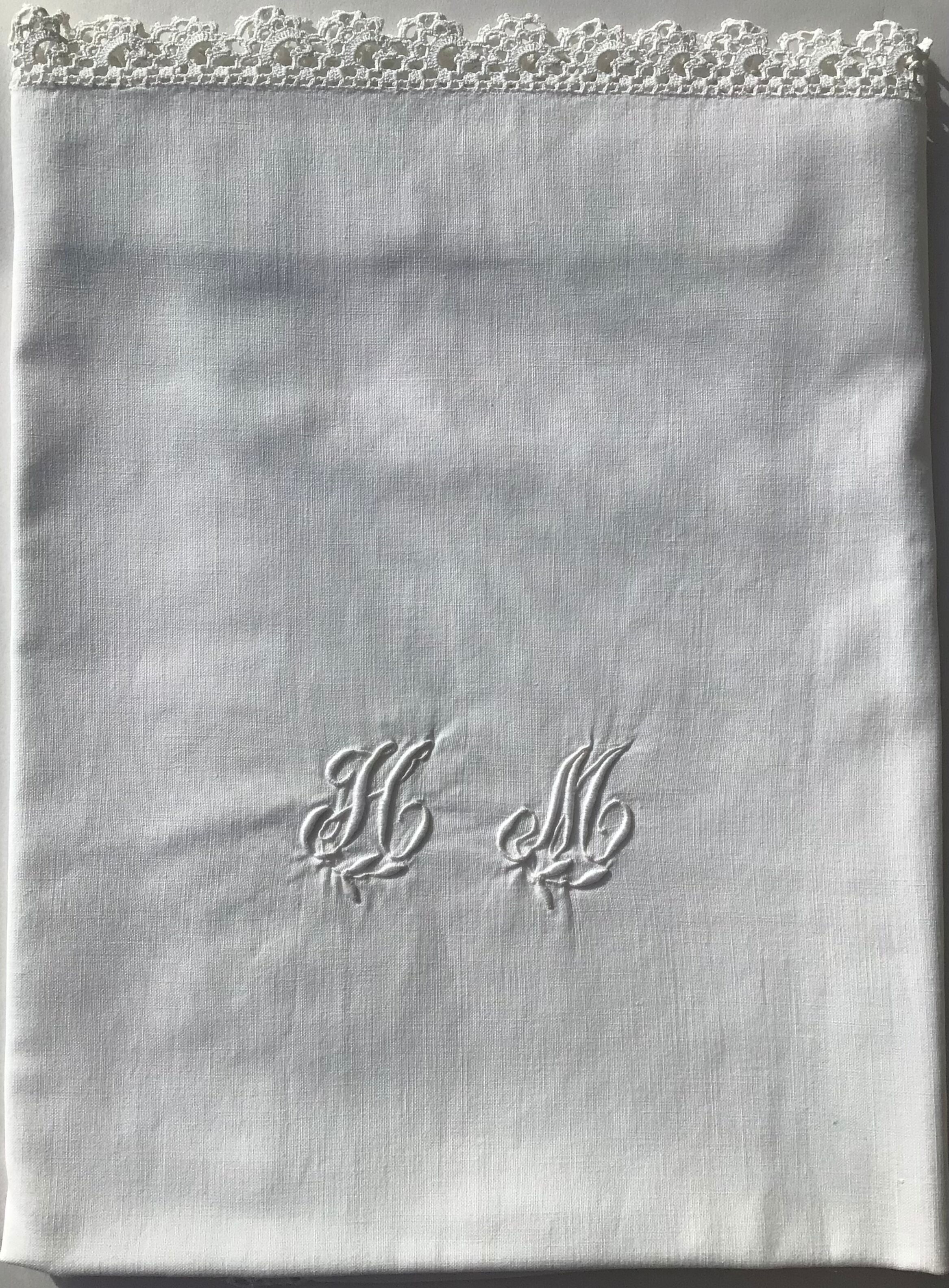 Monogram pillowcase HM original crocheted edge