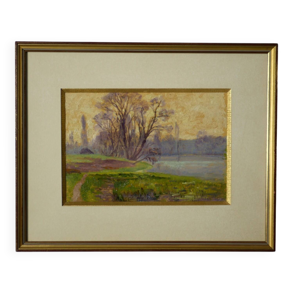 Henri Rosier, Étangs de Ville d'Avray. Huile sur papier encadrée.
