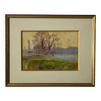 Henri Rosier, Etangs de Ville d'Avray. Oil on framed paper.