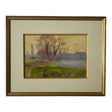 Henri Rosier, Étangs de Ville d'Avray. Oil on paper framed.