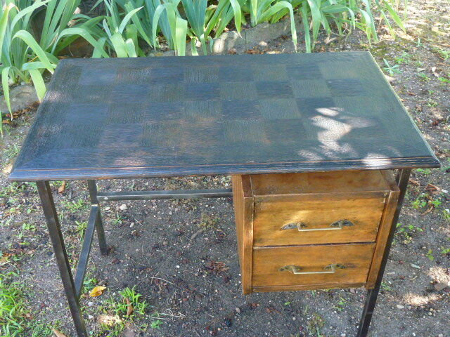 Vintage burnt wood desk shou-sugi-ban method, Japan