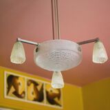 Art deco nickel plated bronze chandelier with art deco tulip glass, ceiling lamp, art deco pendant light, 30