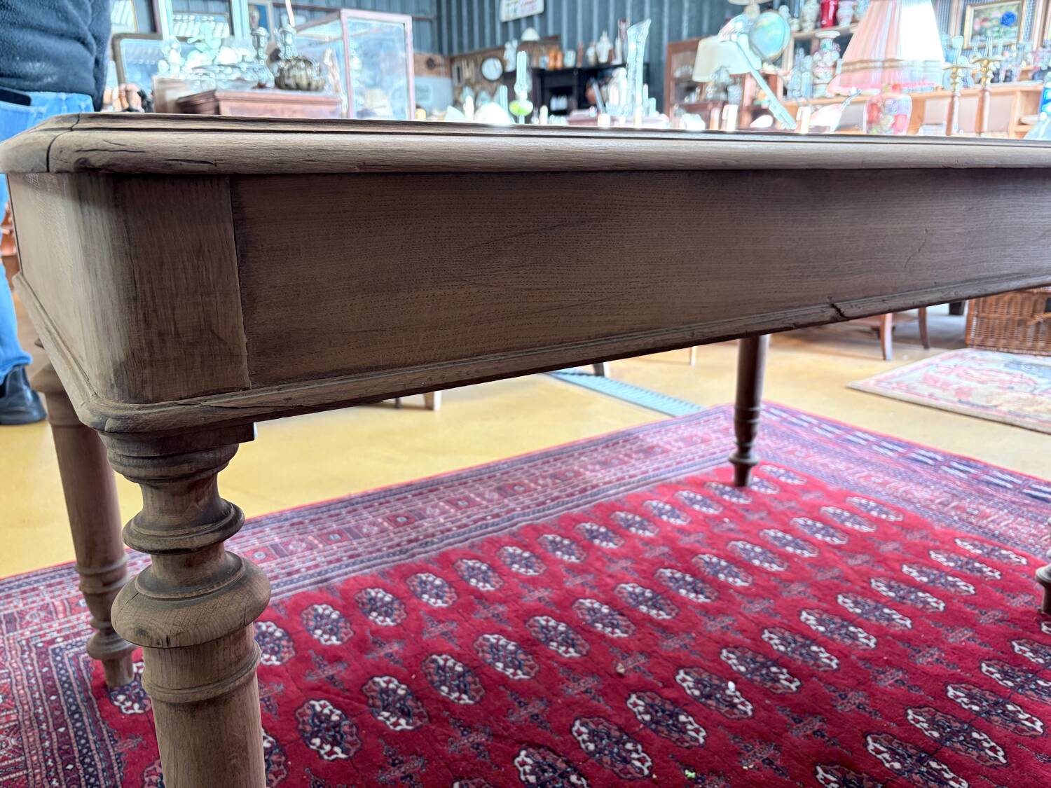 Large table / antique desk in chestnut – light patina