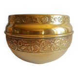 Ancien cache pot laiton frise florale vintage