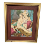 Tableau femme nue,  déesse entourée  putti et de colombes dans le gout du X