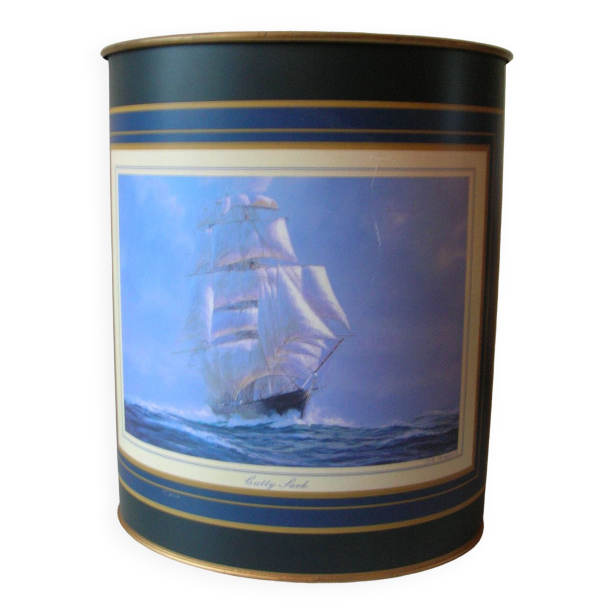 Metal wastebasket decor three poles Cutty Sark retro office trash can